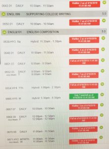 List of English classes on My Central, almost all of them showing as waitlisted 