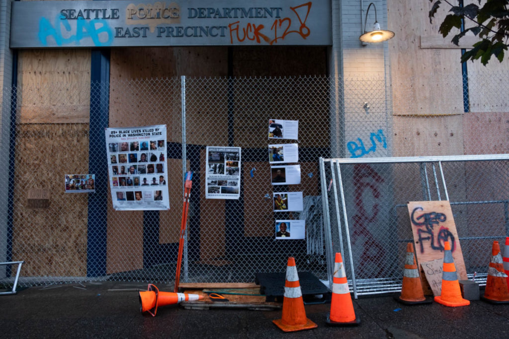 After the formation of CHAZ, protestors displayed the names of those killed by police directly in front of the abandoned East Precinct station.